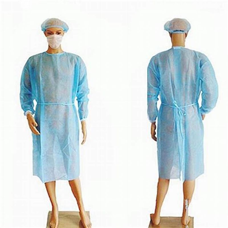 Full Ppe Plastic Disposable Non Woven Isolation Gown With Knitted Cuff